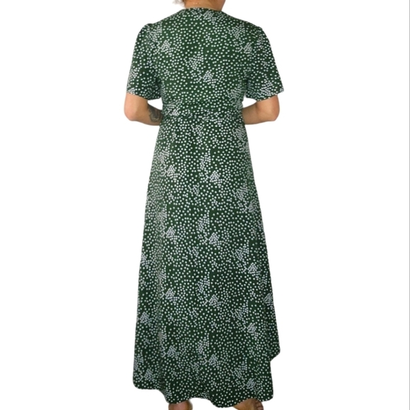 Misguided Wrap Short Sleeve Green Polka-dot Maxi Dress Size 12 - Picture 3 of 5